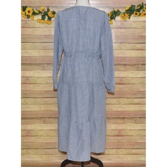 Simplee Plus Prairie Dress Womens 1XL Blue Gingham Plaid Tiered Cottage Buttons - Picture 5 of 8